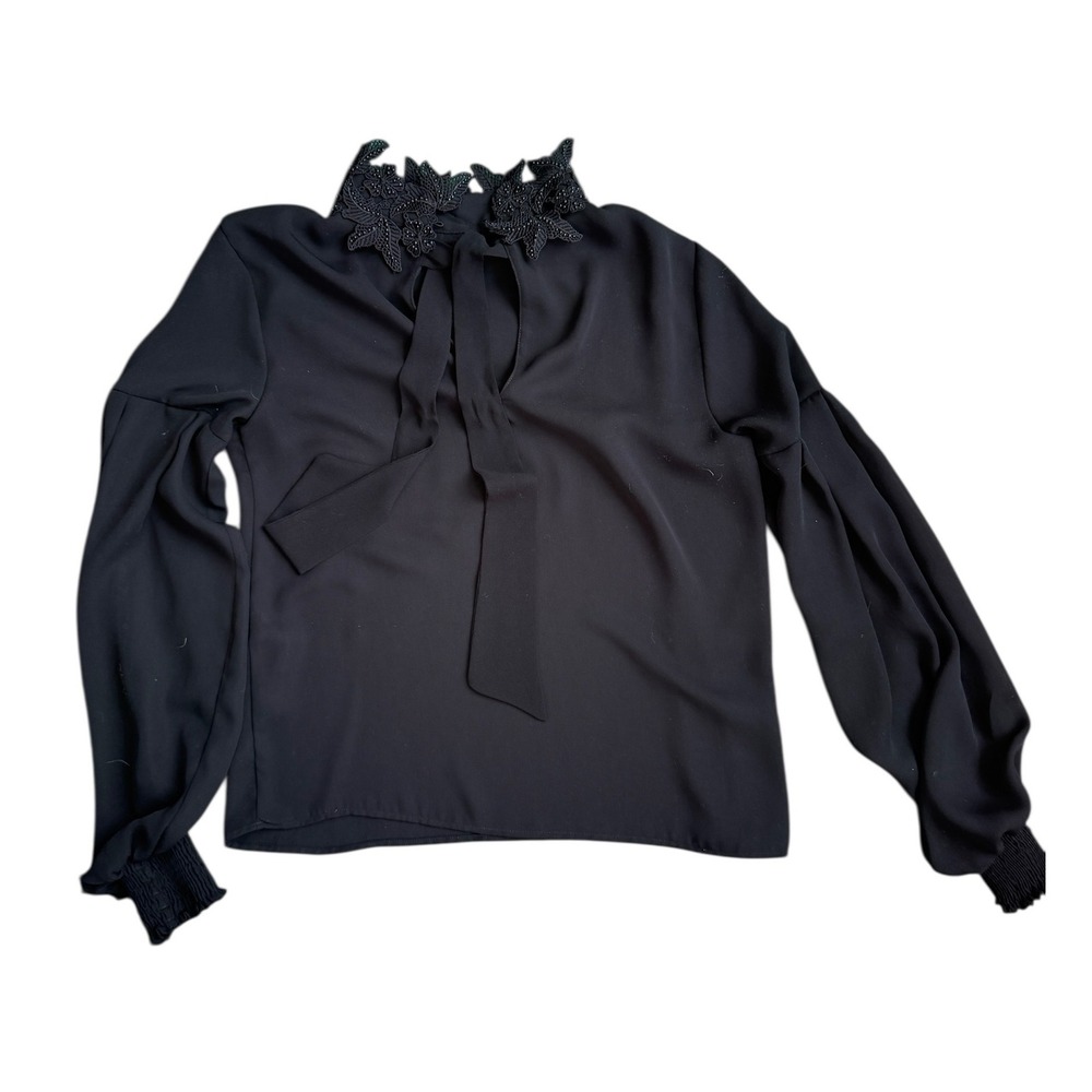 ZARA black long sleeve blouse with high statement collar - Picture 3 of 7